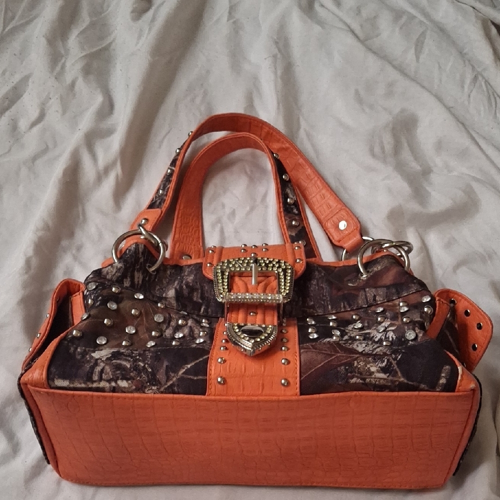 Orange and Camouflage Women's Handbag